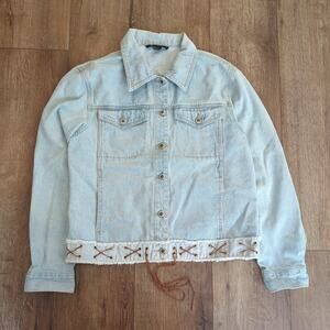 VTG Just Blu Women's Large Denim Jean Jacket Western Cowgirl Horse Light Blue
